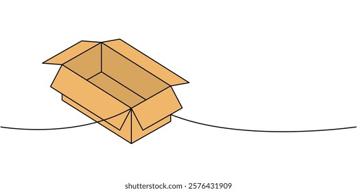 Cargo box. Carton delivery packaging box one line colored continuous drawing. Vector illustration.