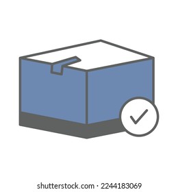Cargo box icon illustration with check mark. suitable for order delivery icon. icon related to logistic, delivery. Two tone icon style. Simple vector design editable