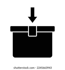 Kargo-Box-Symbol mit Pfeil nach unten. geeignet zum Öffnen hier Icon. Symbol für Logistik, Lieferung. Symbolstil. Einfaches Vektordesign bearbeitet