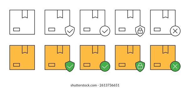 Cargo box line icon set vector. Package, delivery safety line icon vector isolated on white background