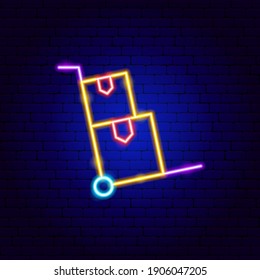Cargo Box Neon Sign. Vector Illustration of Delivery Promotion.