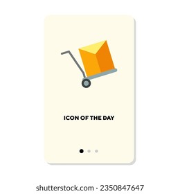 Cargo box on pushcart on white background. Cargo distribution cartoon illustration. Delivery and storage concept. Vector illustration symbol elements for web design and apps