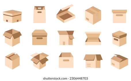 Cargo boxes collection. Set of delivery boxes in a flat design. Package box collection