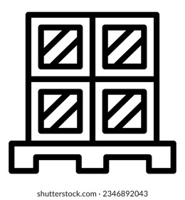 Cargo boxes pallet line icon, warehouse and logistics symbol, Cardboard boxes on wooden pallet vector sign on white background, delivery packaging outline style. Vector graphics.