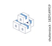Cargo boxes. Vector 3d line isometric, color web icons set, new flat style. Creative illustration, idea for infographics.