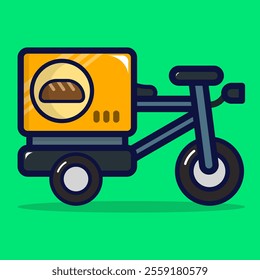 Cargo bread bicycle icon. Food delivery icon concept. Isolated premium design. Lineal color cartoon style. 