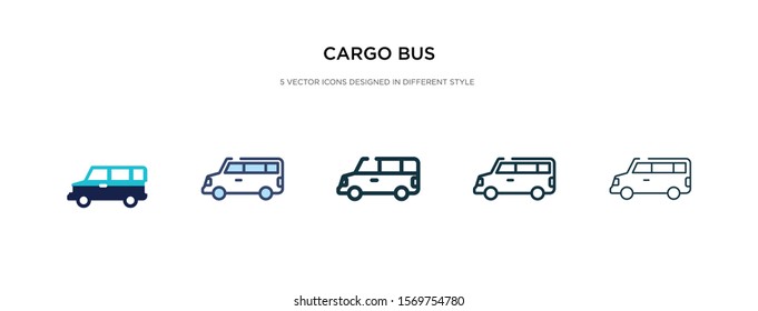 cargo bus icon in different style vector illustration. two colored and black cargo bus vector icons designed in filled, outline, line and stroke style can be used for web, mobile, ui
