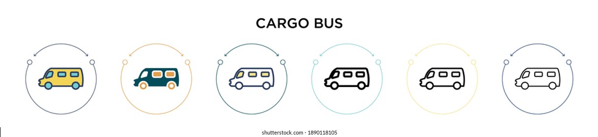 Cargo bus icon in filled, thin line, outline and stroke style. Vector illustration of two colored and black cargo bus vector icons designs can be used for mobile, ui, web