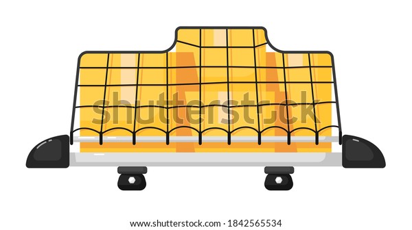 Cargo\
car roof rack filled cardboard parcel box under\
net