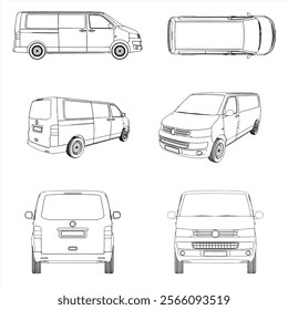 Cargo Car Vector images are produced from the tracing process,View from side, front, back, top, Perspective