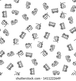 Cargo Commercial Logistics Seamless Pattern Vector. Forklift Loader, Truck And Railway Carriage Cargo Conveying Monochrome Texture Icons. Delivery Industry Template Flat Illustration