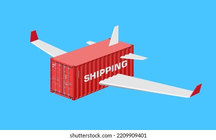 Contenedor de carga con alas de avión. Concepto de entrega rápida de avia. Ilustración del vector