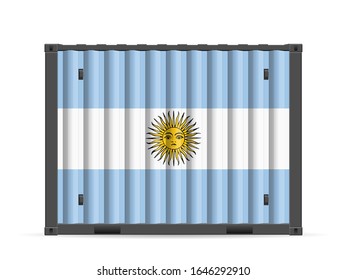 Cargo container Argentina flag on a white background. Vector illustration.