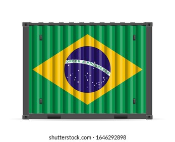 Cargo container Brazil flag on a white background. Vector illustration.