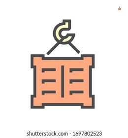 Contenedor de carga e icono de grúa, 64x64 píxeles perfectos y trazo editable.
