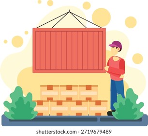 Servicio de entrega de contenedores de carga con ilustración de cajas apiladas