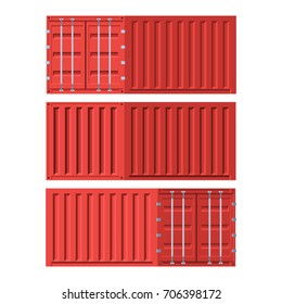 Cargo container from different sides. Port shipping containers. Vector illustration in trendy flat style isolated on white background