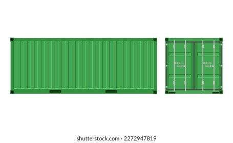 Frachtcontainer mit Tür. Grüner Frachtbehälter. Vektorgrafik im Flachstil.