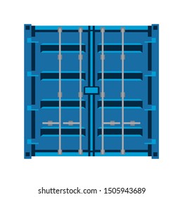 cargo container front veiw vector illustration. blue detailed flat style.isolated on white background
