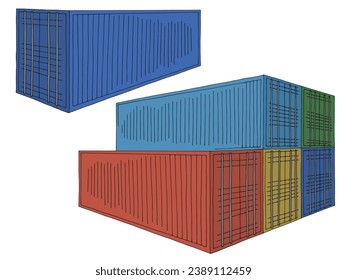 Contenedor de carga color gráfico conjunto aislado ilustración vector