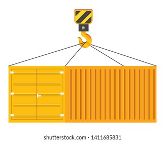 cargo container hanging on a crane hook vector illustration