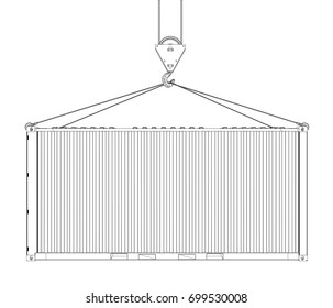 Cargo container hanging on hook of crane. Vector rendering of 3d