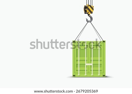 a cargo container hooked by port crane