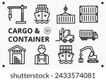 Cargo and Container Icon Outline Illustration Vector Set