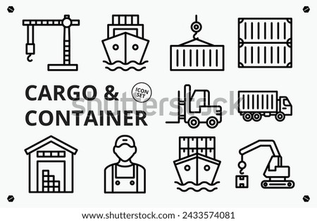 Cargo and Container Icon Outline Illustration Vector Set
