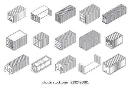 Set für Container-Symbole für Frachtcontainer. Isometrischer Satz Frachtcontainer Vektorsymbol Vektorsymbol auf weißem Hintergrund Vektorsymbol auf weißem Hintergrund