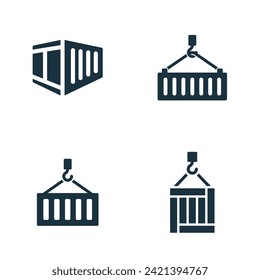 Cargo container icons set on white background.