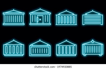 Cargo container icons set. Outline set of cargo container vector icons neon color on black