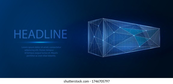 Cargo container isolated on a blue background. Lowpoly wireframe digital vector illustration. Polygonal style vector illustration.
