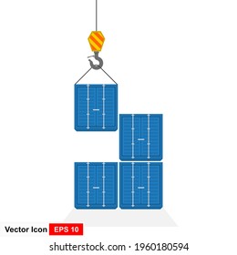 Cargo container isolated on white background. Page not found template. Freight shipping container hanging on crane hook. Colorful simple realistic design. Flat style vector illustration.