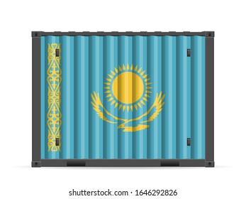 Cargo container Kazakhstan flag on a white background. Vector illustration.