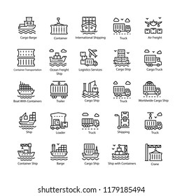 Cargo Container Line Vector Icons 