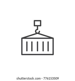 Cargo container loading line icon, outline vector sign, linear style pictogram isolated on white. Logistics freight symbol, logo illustration. Editable stroke