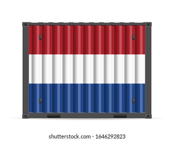 Cargo container Netherlands flag on a white background. Vector illustration.