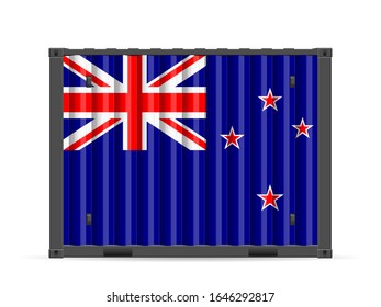 Cargo container New Zealand flag on a white background. Vector illustration.