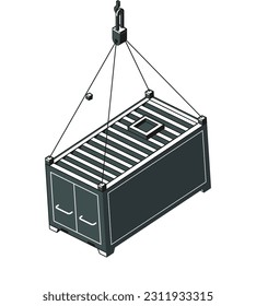 contenedor de carga en la ilustración del vector de gancho de grúa