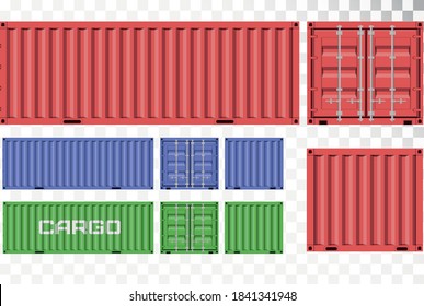 Frachtcontainer auf transparentem Hintergrund. Seeschifffahrt, Schiffscontainer, Seecontainer. Seeverkehr, Frachtverkehr.