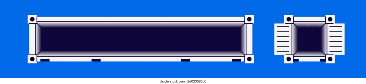 Cargo container set isolated. Box from different sides collection. Freight shipping container open, with transparent side wall. Realistic design. Flat style vector illustration. White color.