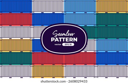 Cargo container set isolated. Box from different sides collection. Freight shipping containers stack. Cartoon design. Flat style vector illustration. Colorful.
