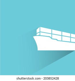 cargo container ship, blue background, flat and shadow theme