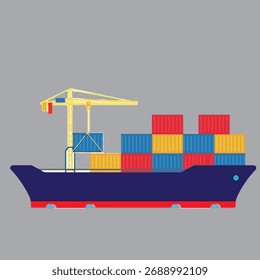 Barco de contenedores de carga con Vector plano de grúa
Logística global e ilustración de envío internacional