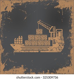 Cargo, container ship design on old paper background, vector