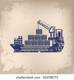 Cargo, container ship design on old paper background, vector