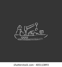 Cargo container ship. Drawn in chalk icon.