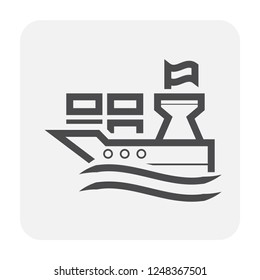 Cargo container and cargo ship icon design, black and outline.