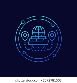 cargo container ship icon, maritime transport, linear design